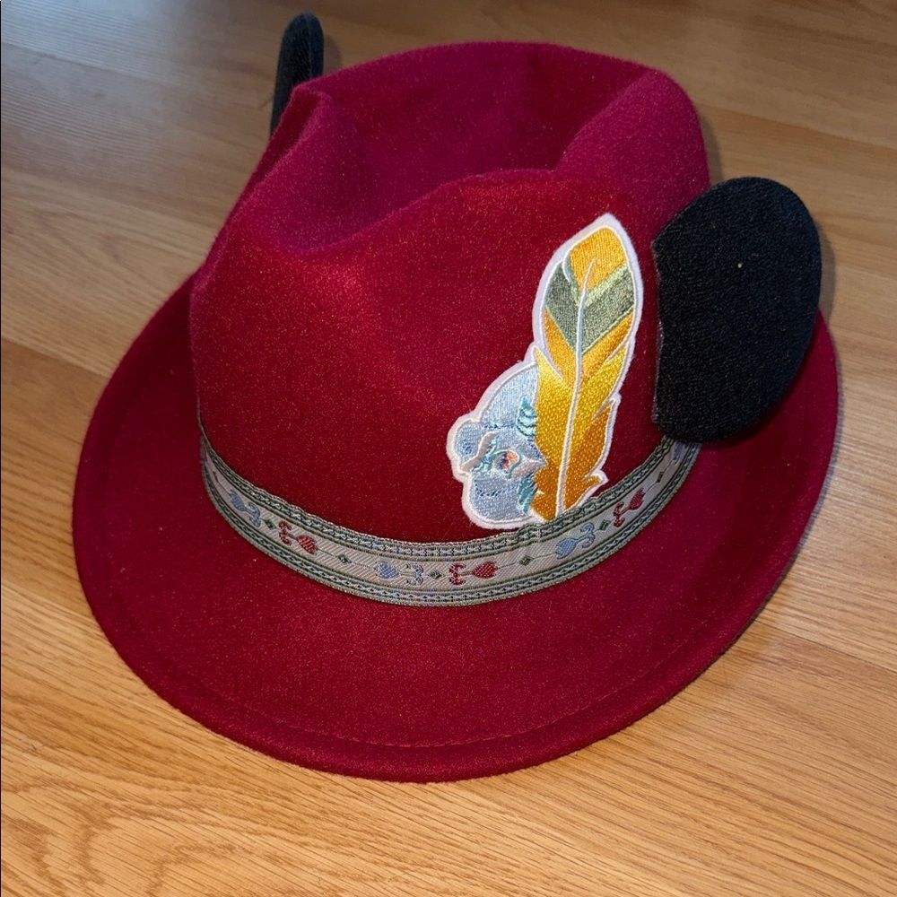 Disney Matterhorn Red Fedora Hat with Feather Ears RARE